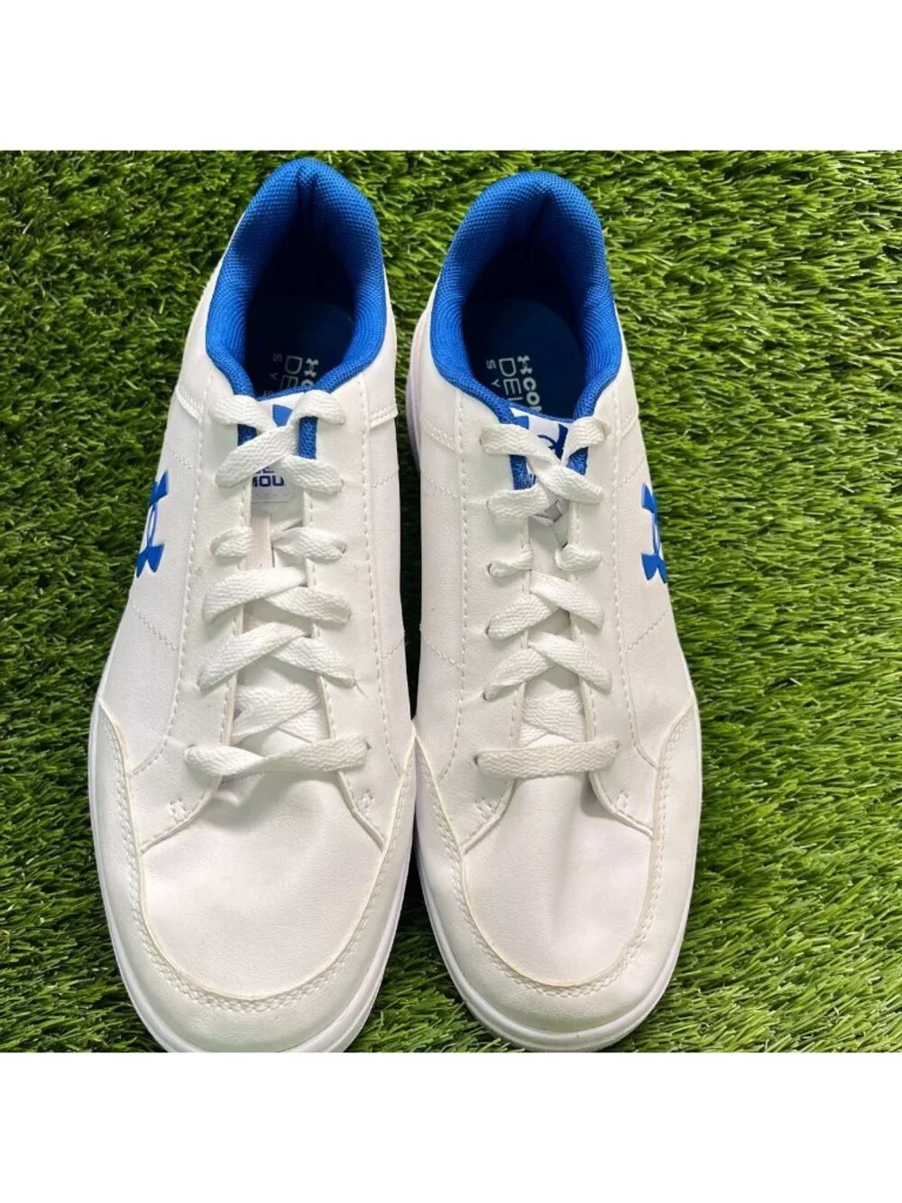 Under Armour Official GS Boys Size 7Y White Tech Blue Athletic Shoes Sneakers